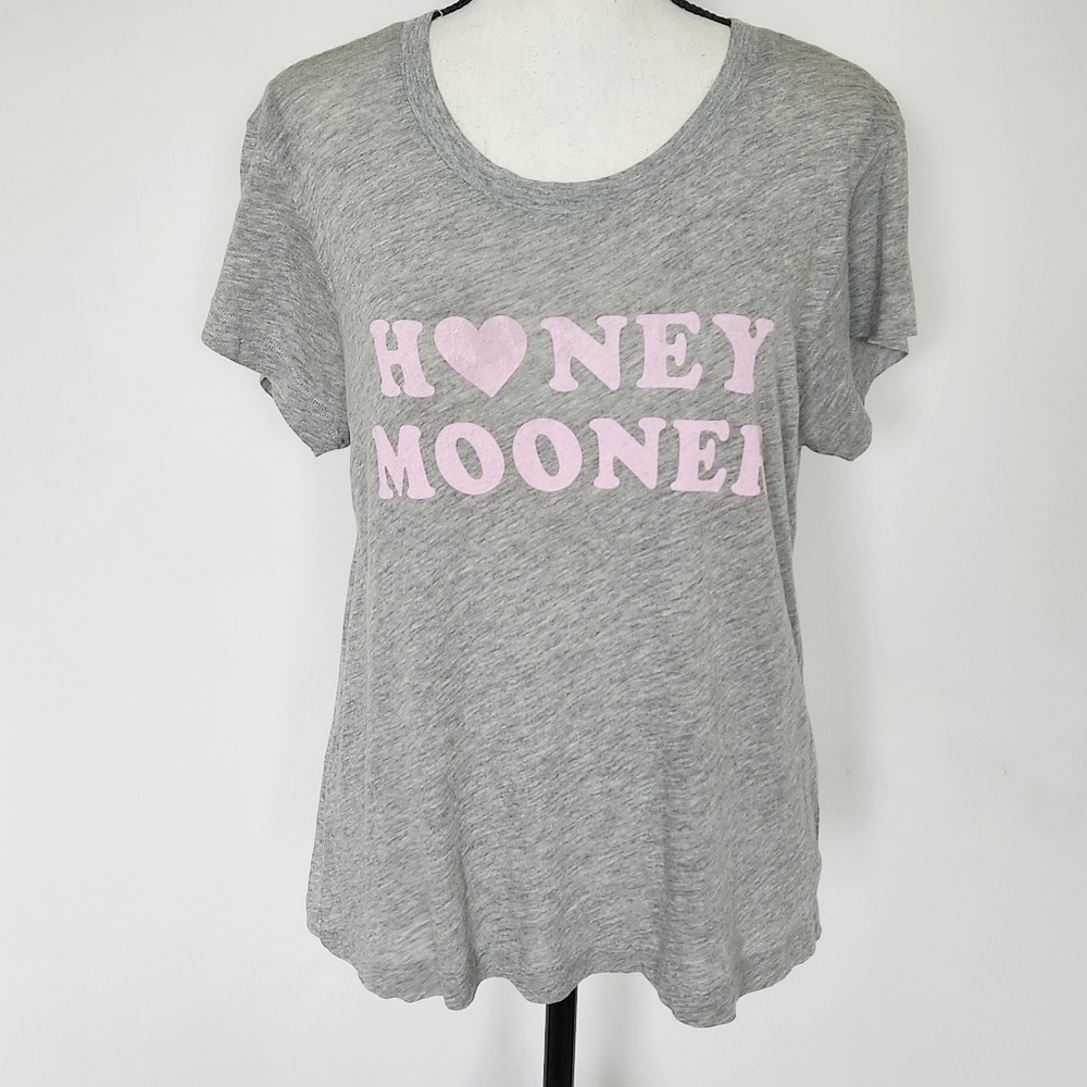WILDFOX Honey Mooner Bridal Basic T Shirt Heather Gray Pink Lettering So Soft S